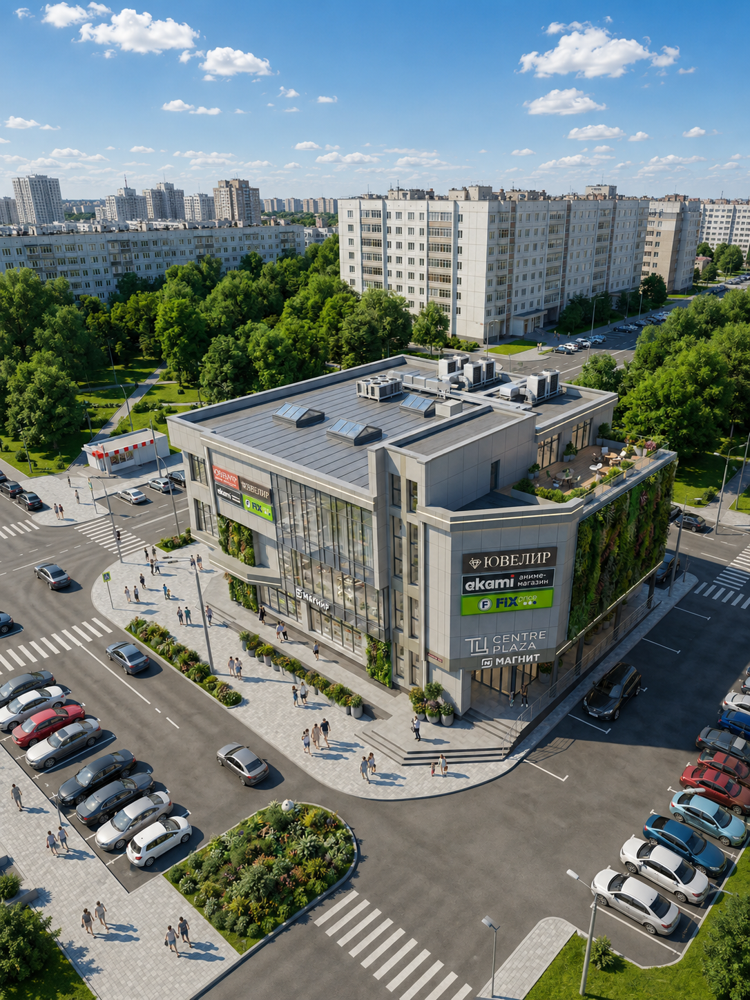 Концепт торгового комплекса при наведении